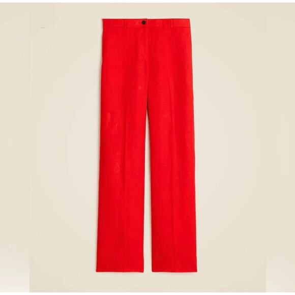 J. Crew Womens 100% Wide Leg High Rise Linen Harbor Pant CH853 Red Size L NWT - Picture 5 of 6